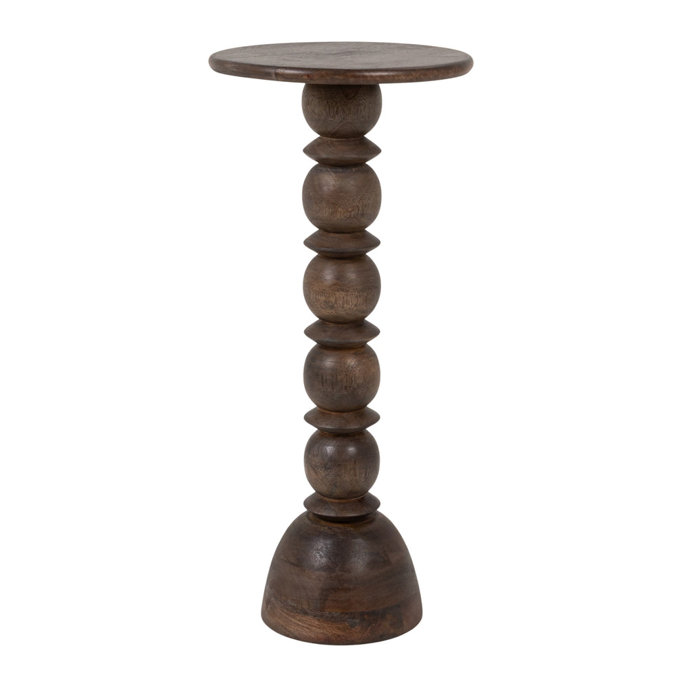 Rowena Interiors Mango Wood Side Table Solid Hardwood Artisan Turned Base Warm Grey Finish EC2258