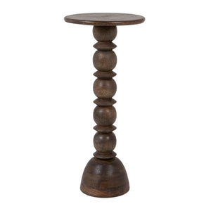 Rowena Interiors Mango Wood Side Table Solid Hardwood Artisan Turned Base Warm Grey Finish EC2258
