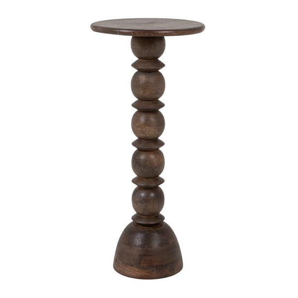 Rowena Interiors Mango Wood Side Table Solid Hardwood Artisan Turned Base Warm Grey Finish EC2258