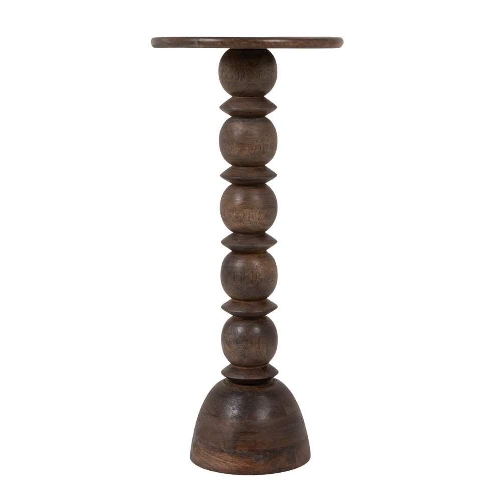 Rowena Interiors Mango Wood Side Table Solid Hardwood Artisan Turned Base Warm Grey Finish EC2258