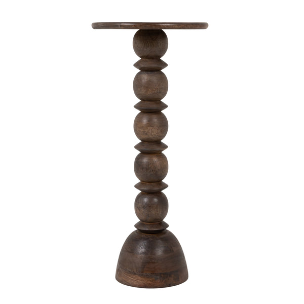 Rowena Interiors Mango Wood Side Table Solid Hardwood Artisan Turned Base Warm Grey Finish EC2258