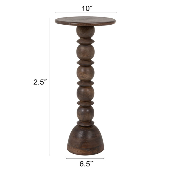 Rowena Interiors Mango Wood Side Table Solid Hardwood Artisan Turned Base Warm Grey Finish EC2258