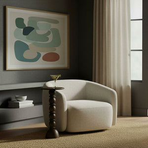 Rowena Interiors Mango Wood Side Table Solid Hardwood Artisan Turned Base Warm Grey Finish EC2258