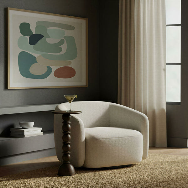 Rowena Interiors Mango Wood Side Table Solid Hardwood Artisan Turned Base Warm Grey Finish EC2258