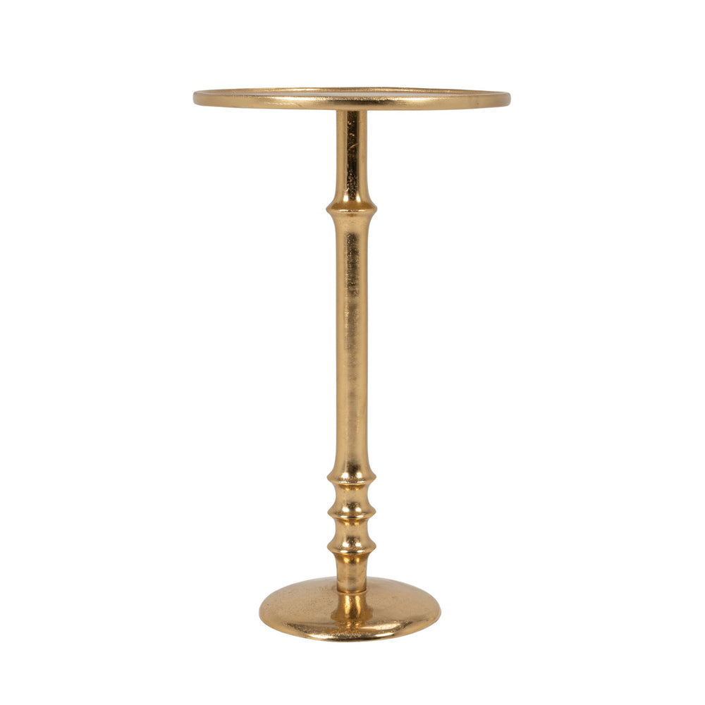 Rowena Interiors Round Aluminum Pedestal Side Table Lustrous Finish for Entryway Bedroom or Living Room Gold EC2259