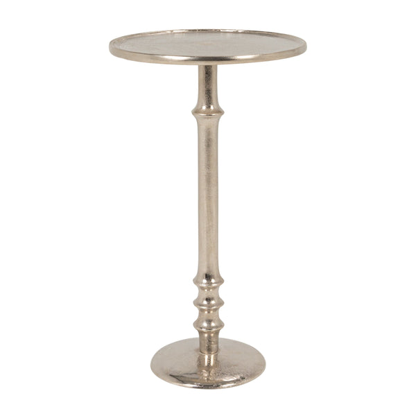 Rowena Interiors Round Aluminum Pedestal Side Table Lustrous Finish for Entryway Bedroom or Living Room Nickle EC2260