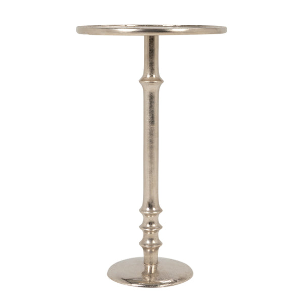 Rowena Interiors Round Aluminum Pedestal Side Table Lustrous Finish for Entryway Bedroom or Living Room Nickle EC2260