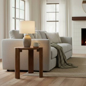 Rowena Interiors Round Mango Wood Accent Table with Walnut Finish and Tapered Legs for Modern Homes EC2265