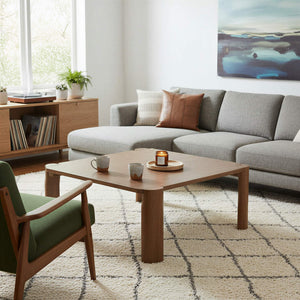 Rowena Interiors Rectangular Solid Mango Wood Coffee Table Walnut Finish Minimalist Living Room EC2266