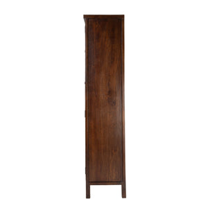 Rowena Interiors Mango Wood Curio Cabinet Arched Glass Doors Walnut Finish Artisan Display Storage EC2267