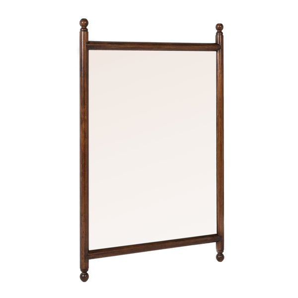 Rowena Interiors Rectangular Spindle Frame Wall Mirror Walnut Wood Finial Accents Farmhouse Decor Brown Finish 25.5"L x 1.5"W x 40.0"H EC2276