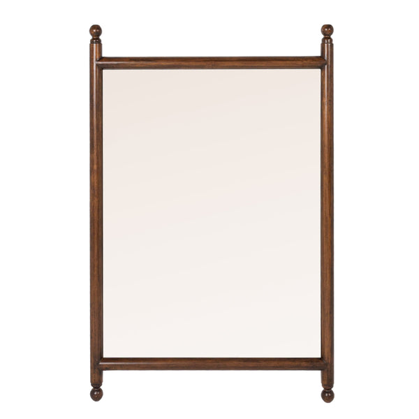 Rowena Interiors Rectangular Spindle Frame Wall Mirror Walnut Wood Finial Accents Farmhouse Decor Brown Finish 25.5"L x 1.5"W x 40.0"H EC2276