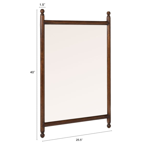 Rowena Interiors Rectangular Spindle Frame Wall Mirror Walnut Wood Finial Accents Farmhouse Decor Brown Finish 25.5"L x 1.5"W x 40.0"H EC2276