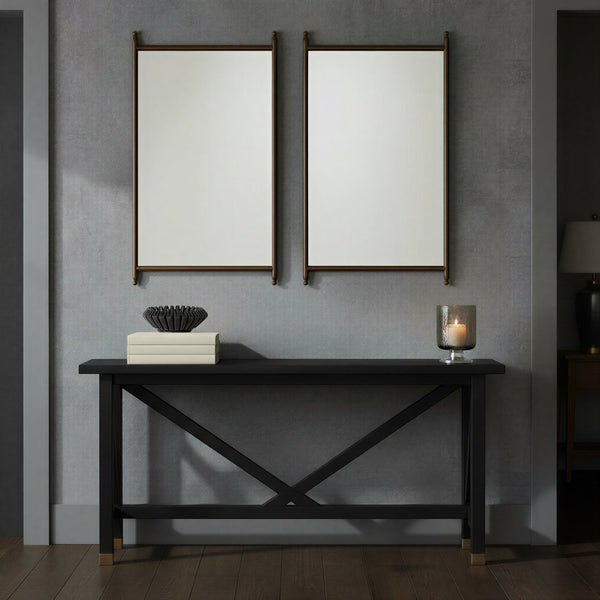 Rowena Interiors Rectangular Spindle Frame Wall Mirror Walnut Wood Finial Accents Farmhouse Decor Brown Finish 25.5"L x 1.5"W x 40.0"H EC2276