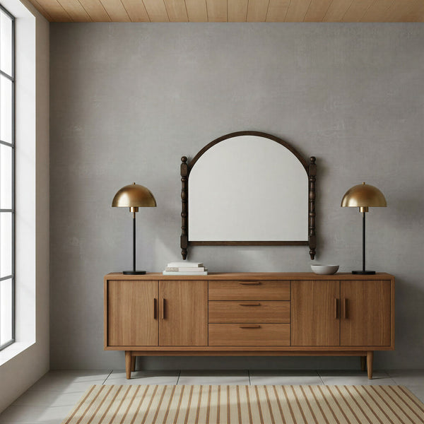 Rowena Interiors Arched Solid Wood Dowel Wall Mirror Dark Finish Sculptural Frame for Living Rooms EC2278