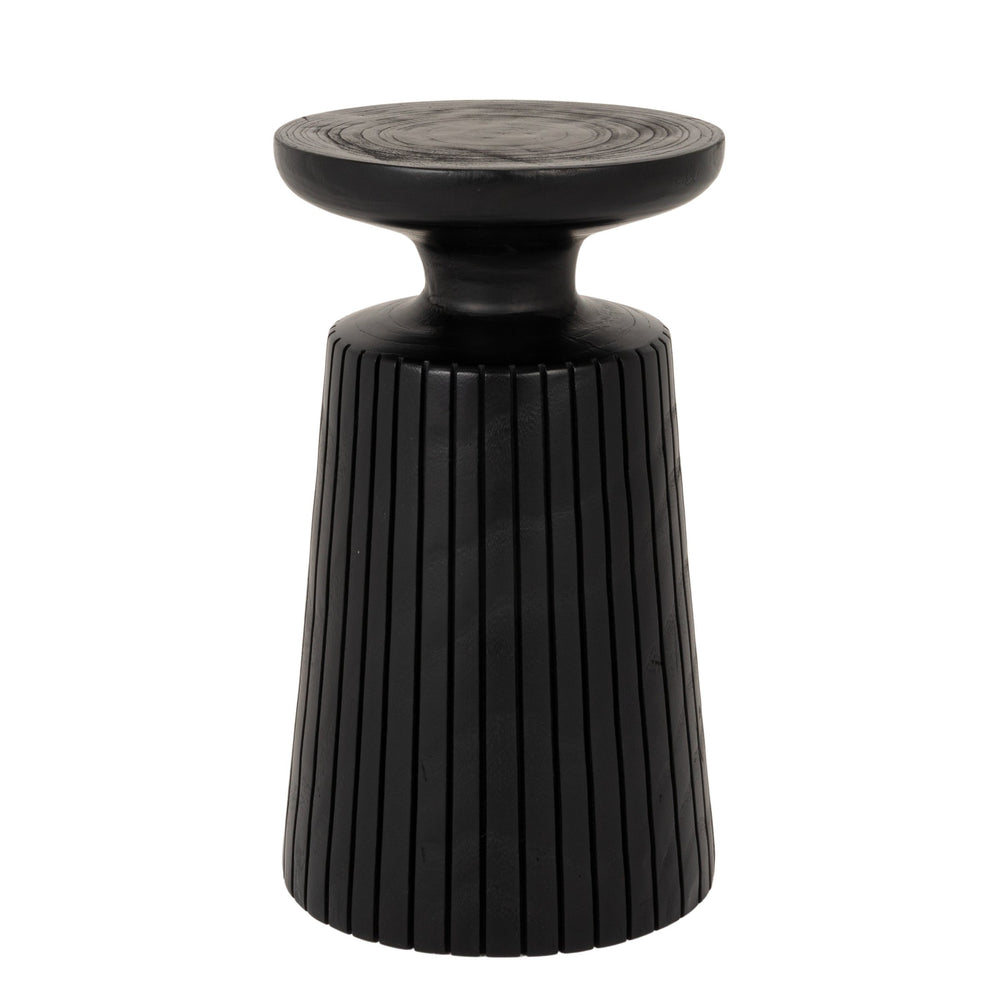Rowena Interiors Round Paulownia Wood Fluted Planter Stand Artisan Crafted Matte Black Accent Table EC2280