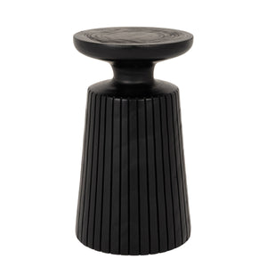 Rowena Interiors Round Paulownia Wood Fluted Planter Stand Artisan Crafted Matte Black Accent Table EC2280