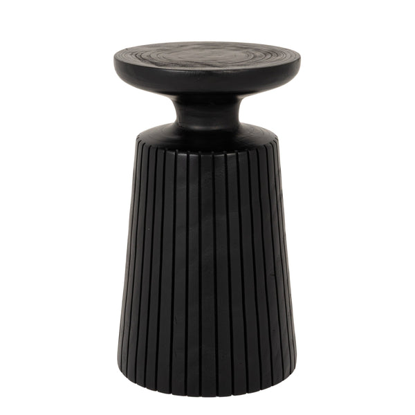 Rowena Interiors Round Paulownia Wood Fluted Planter Stand Artisan Crafted Matte Black Accent Table EC2280