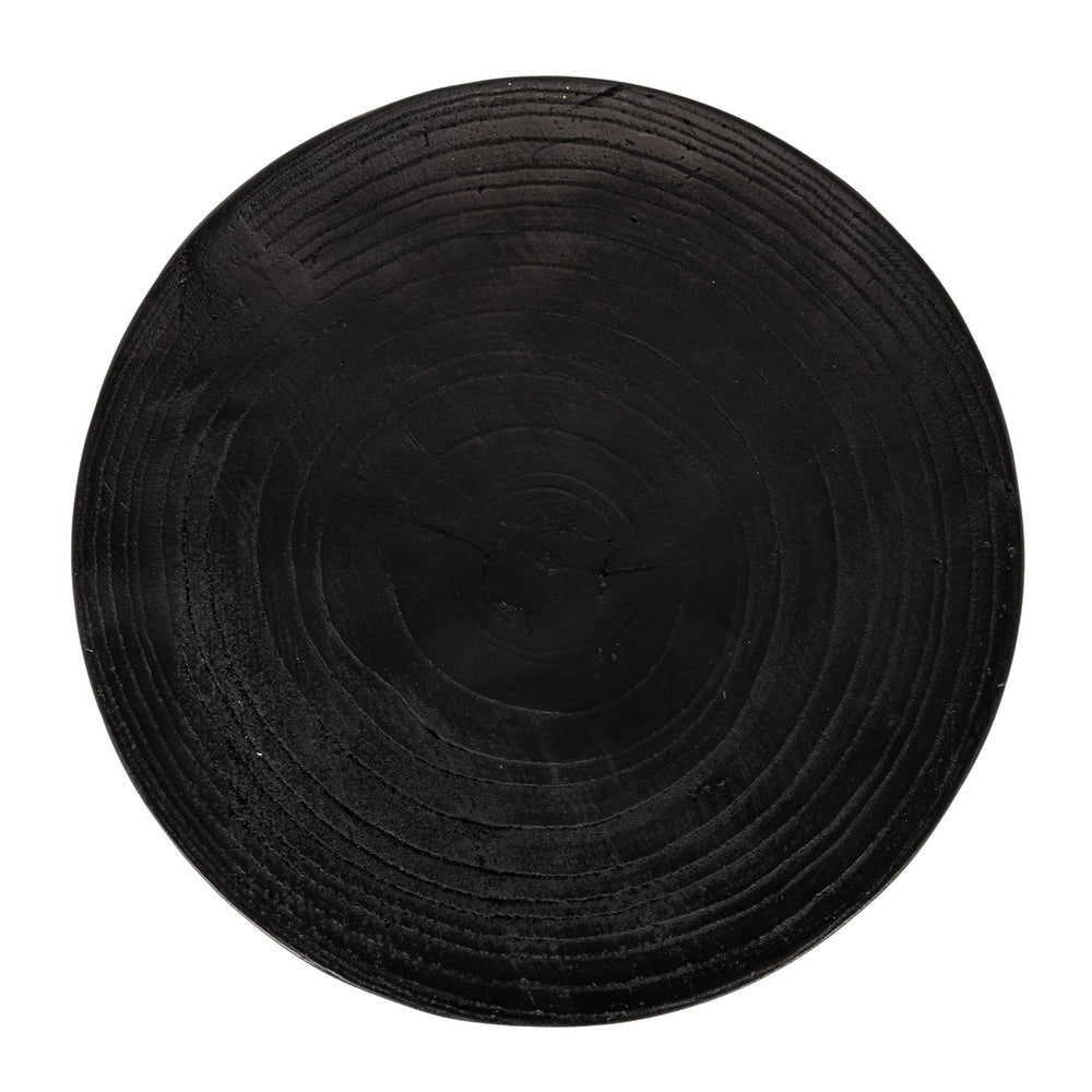 Rowena Interiors Round Paulownia Wood Fluted Planter Stand Artisan Crafted Matte Black Accent Table EC2280
