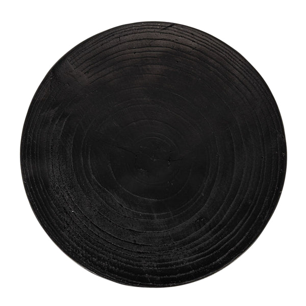 Rowena Interiors Round Paulownia Wood Fluted Planter Stand Artisan Crafted Matte Black Accent Table EC2280
