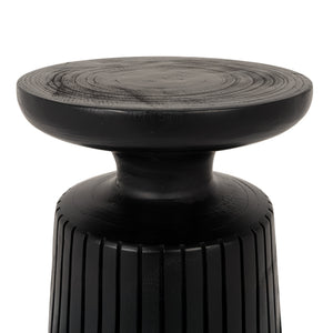 Rowena Interiors Round Paulownia Wood Fluted Planter Stand Artisan Crafted Matte Black Accent Table EC2280