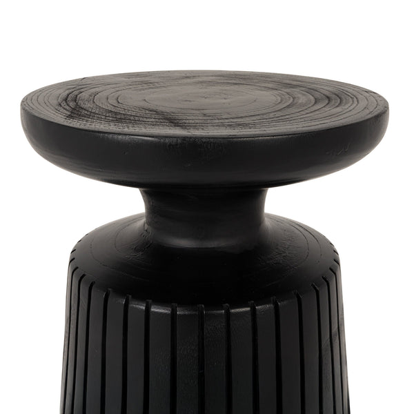 Rowena Interiors Round Paulownia Wood Fluted Planter Stand Artisan Crafted Matte Black Accent Table EC2280