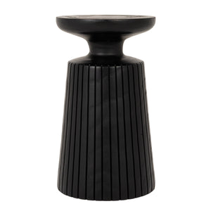 Rowena Interiors Round Paulownia Wood Fluted Planter Stand Artisan Crafted Matte Black Accent Table EC2280