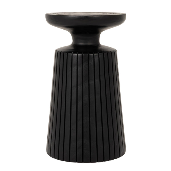 Rowena Interiors Round Paulownia Wood Fluted Planter Stand Artisan Crafted Matte Black Accent Table EC2280
