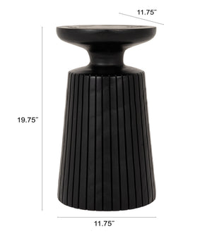 Rowena Interiors Round Paulownia Wood Fluted Planter Stand Artisan Crafted Matte Black Accent Table EC2280