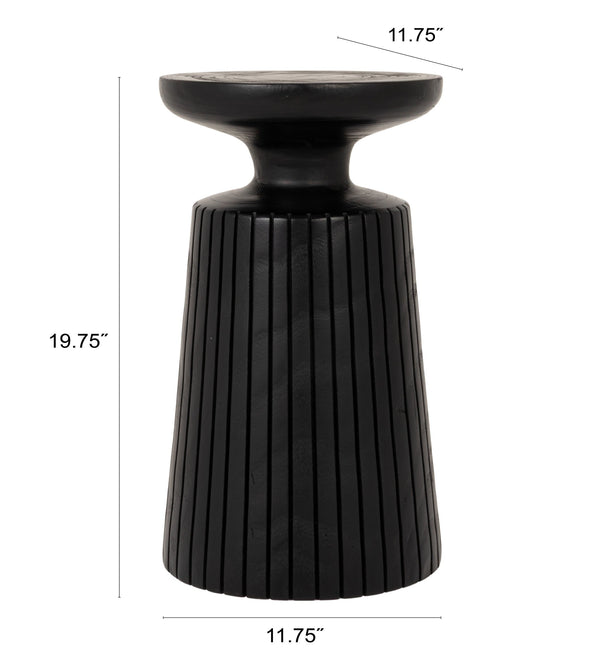 Rowena Interiors Round Paulownia Wood Fluted Planter Stand Artisan Crafted Matte Black Accent Table EC2280