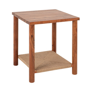 Rowena Interiors Square Acacia and Handwoven Jute Side Table Organic Texture for Boho Living Rooms EC2282