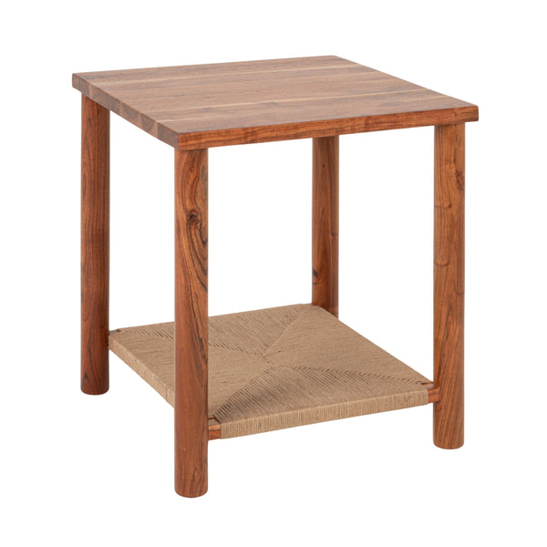 Rowena Interiors Square Acacia and Handwoven Jute Side Table Organic Texture for Boho Living Rooms EC2282