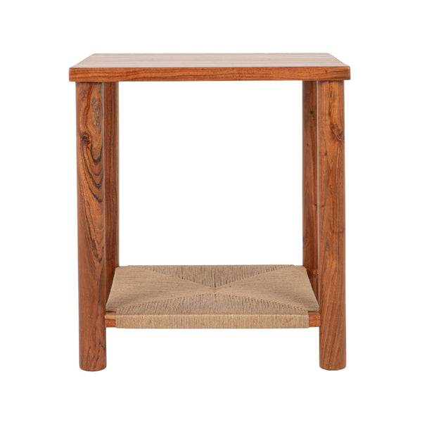 Rowena Interiors Square Acacia and Handwoven Jute Side Table Organic Texture for Boho Living Rooms EC2282