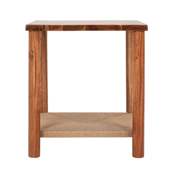 Rowena Interiors Square Acacia and Handwoven Jute Side Table Organic Texture for Boho Living Rooms EC2282