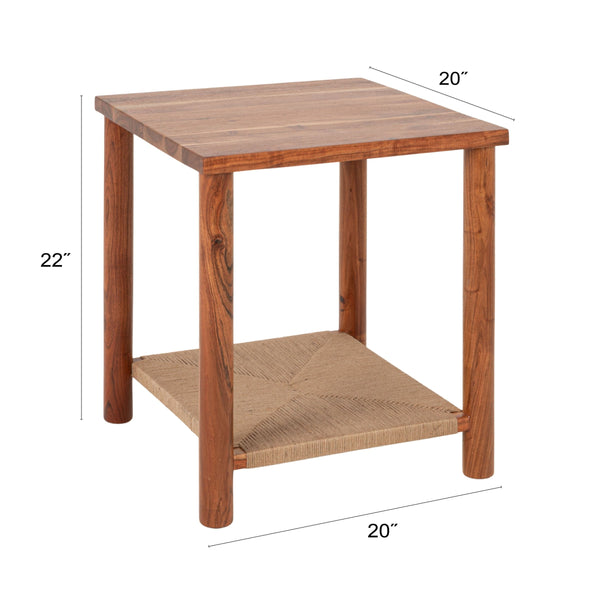 Rowena Interiors Square Acacia and Handwoven Jute Side Table Organic Texture for Boho Living Rooms EC2282
