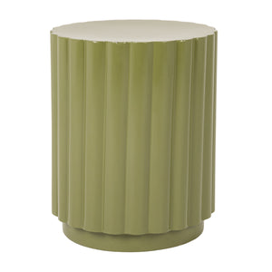 Rowena Interiors Scalloped Fluted Metal Drum Side Table Artisan Sage Finish for Modern Living Spaces EC2283
