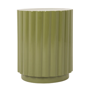 Rowena Interiors Scalloped Fluted Metal Drum Side Table Artisan Sage Finish for Modern Living Spaces EC2283