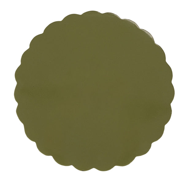 Rowena Interiors Scalloped Fluted Metal Drum Side Table Artisan Sage Finish for Modern Living Spaces EC2283