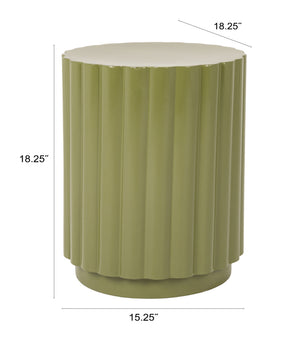 Rowena Interiors Scalloped Fluted Metal Drum Side Table Artisan Sage Finish for Modern Living Spaces EC2283