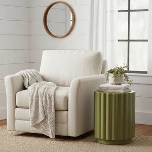 Rowena Interiors Scalloped Fluted Metal Drum Side Table Artisan Sage Finish for Modern Living Spaces EC2283
