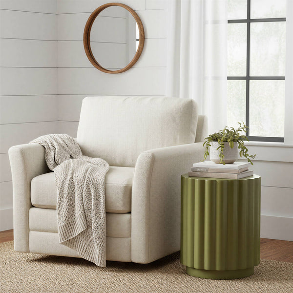 Rowena Interiors Scalloped Fluted Metal Drum Side Table Artisan Sage Finish for Modern Living Spaces EC2283