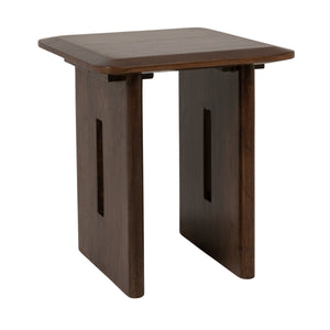 Rowena Interiors Acacia Solid Wood Square End Table with Bench Slab Base for Modern Farmhouse Living EC2284