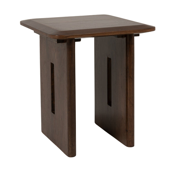 Rowena Interiors Acacia Solid Wood Square End Table with Bench Slab Base for Modern Farmhouse Living EC2284