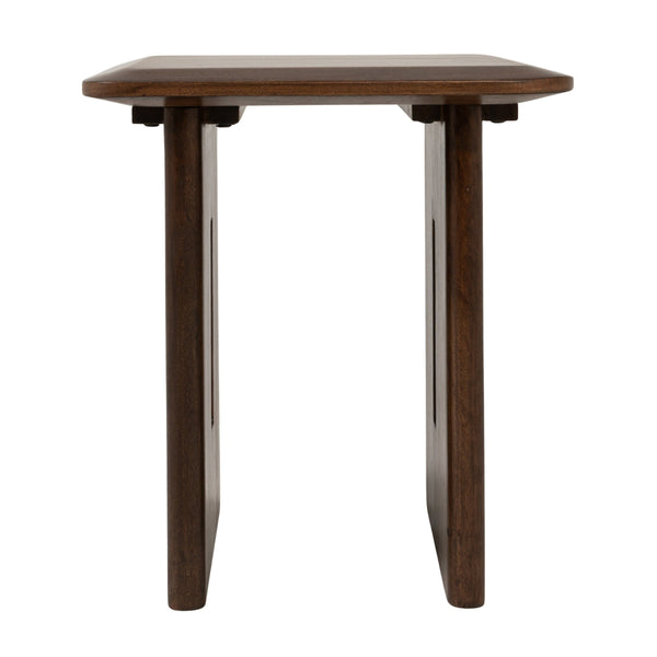 Rowena Interiors Acacia Solid Wood Square End Table with Bench Slab Base for Modern Farmhouse Living EC2284
