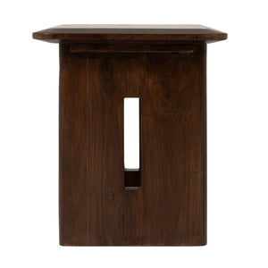 Rowena Interiors Acacia Solid Wood Square End Table with Bench Slab Base for Modern Farmhouse Living EC2284