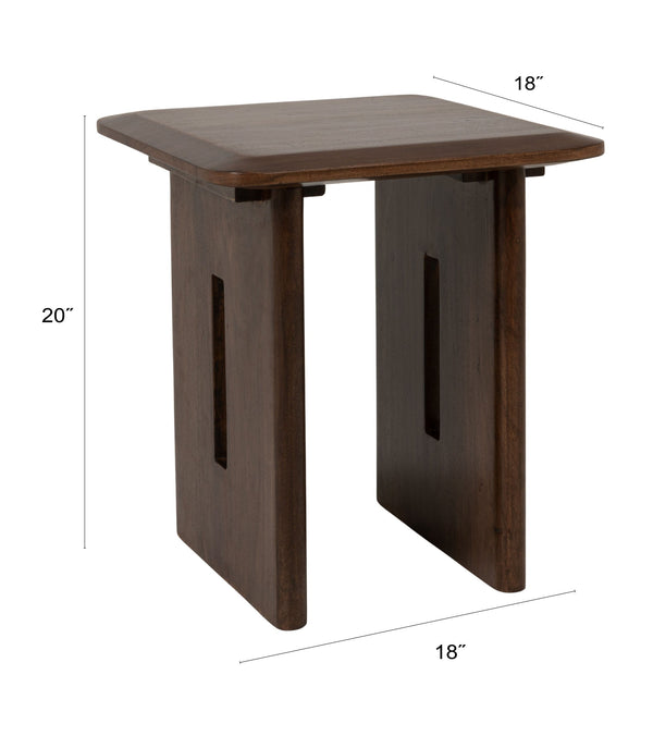 Rowena Interiors Acacia Solid Wood Square End Table with Bench Slab Base for Modern Farmhouse Living EC2284