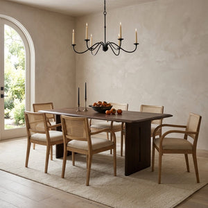 Rowena Interiors Acacia Solid Wood Dining Table Seats Six with Sculptural Slab Leg Base EC2287