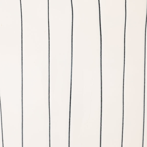 Rowena Interiors Round Metal Drum Side Table Glossy White with Navy Pinstripes Artisan Detail EC2288