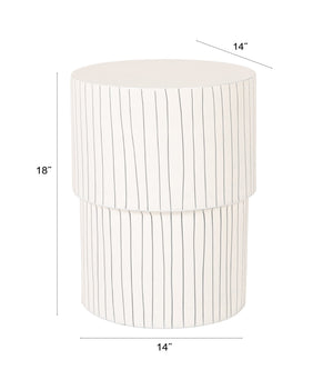 Rowena Interiors Round Metal Drum Side Table Glossy White with Navy Pinstripes Artisan Detail EC2288