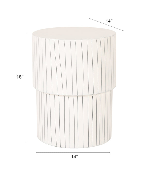 Rowena Interiors Round Metal Drum Side Table Glossy White with Navy Pinstripes Artisan Detail EC2288
